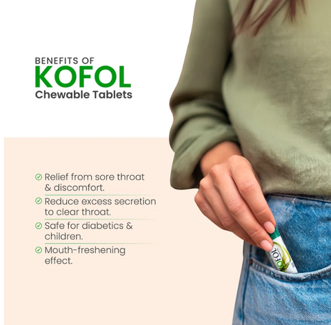 Kofol Chewable Tablets for Sore Throat, Dry Cough & Throat Irritation